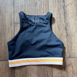 WILO The‎ Label Navy Blue White/ Yellow Stripes Padded Sports Bra Women's Medium